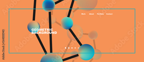 Line points connections geometric landing page background. Fluid circles and spheres with liquid gradients. Vector Illustration For Wallpaper, Banner, Background, Card, Book Illustration, landing page