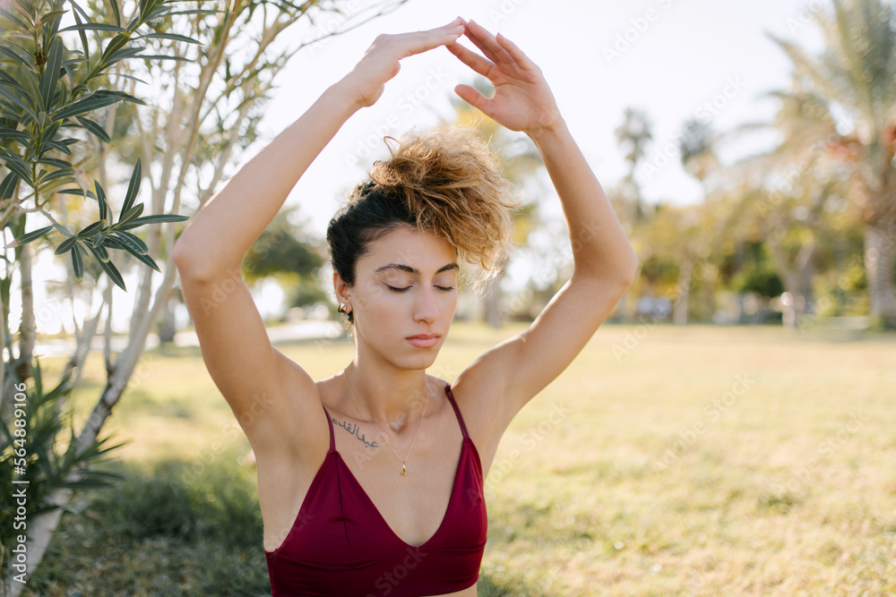 Female Doing Breathing Exercise Female Doing Breathing Exercise