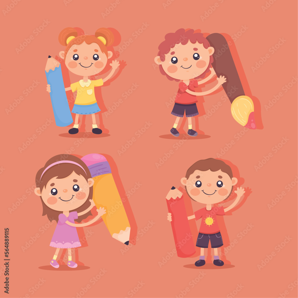 four little kids with supplies four little kids with supplies