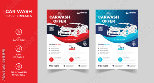 Car wash flyer template, car cleaning and car repair flyer design