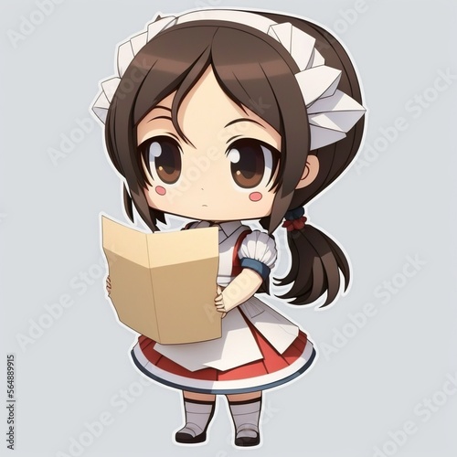 anime chibi girl with white paper photo