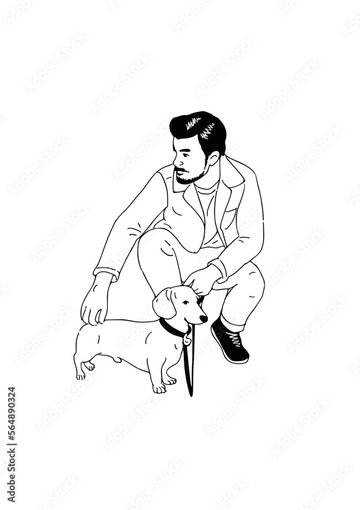 Man Walking Dog casual style man wearing street art hand drawn illustration Man Walking Dog casual style man wearing street art hand drawn illustration