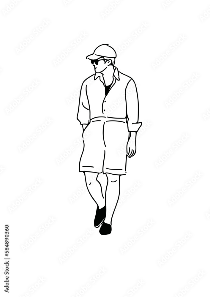 man walking casual style street wear man hand drawn art illustration