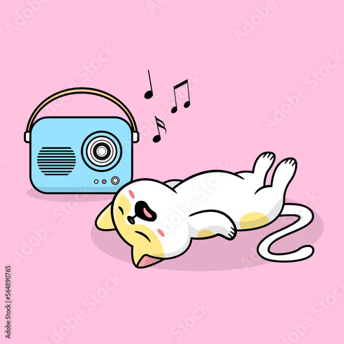 vector cat relaxing listening to music