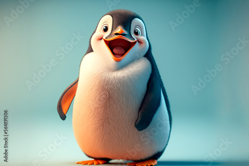Adorable friendly penguin cartoon character, Generative AI