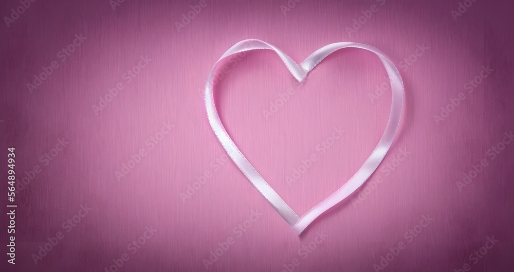 pink ribbon heart shape on background, illustration, Generative AI