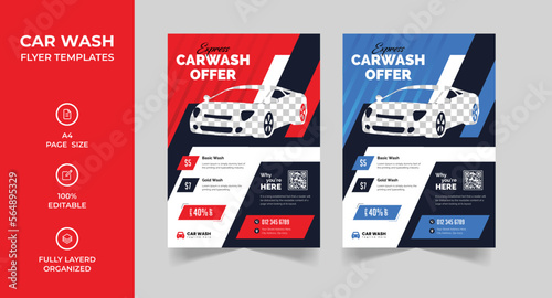 Car wash flyer template, car cleaning, and car repair flyer design