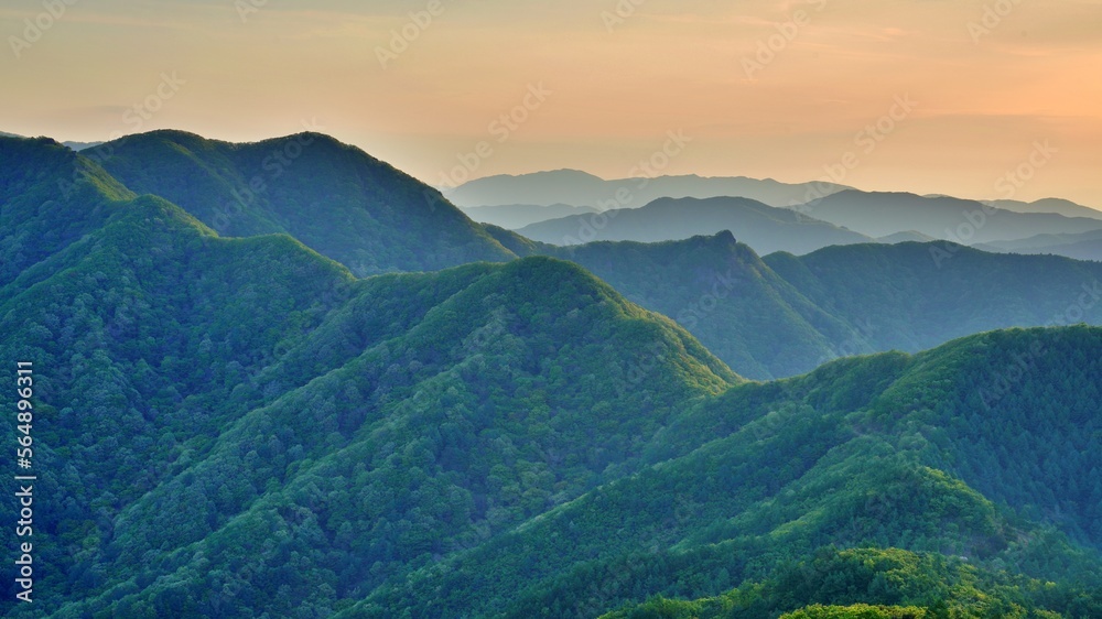 View of the surrounding mountains from the Hadong gliding field in South Korea