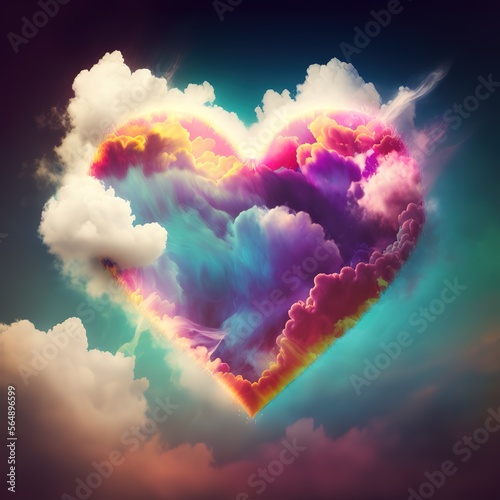 beautiful colorful valentine day heart in the clouds as abstract background. Generative AI