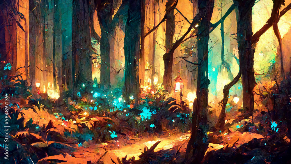 Forest secret adventure at night illustration Generative AI Content by Midjourney Forest secret adventure at night illustration Generative AI Content by Midjourney