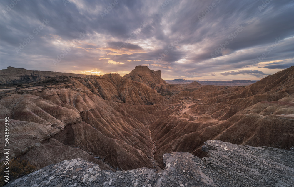View of badlands in spanish desert at sunrise View of badlands in spanish desert at sunrise