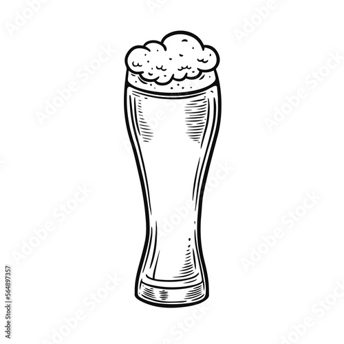 Hand drawn black color engraving style beer glass vector art.
