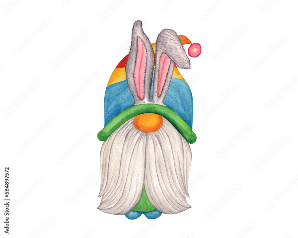Watercolor Easter Gnome, Cute Gnome for Easter Celebration