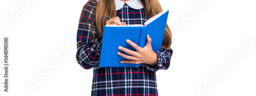 cropped view of school girl noting notes. photo of school teen noting girl making notes.