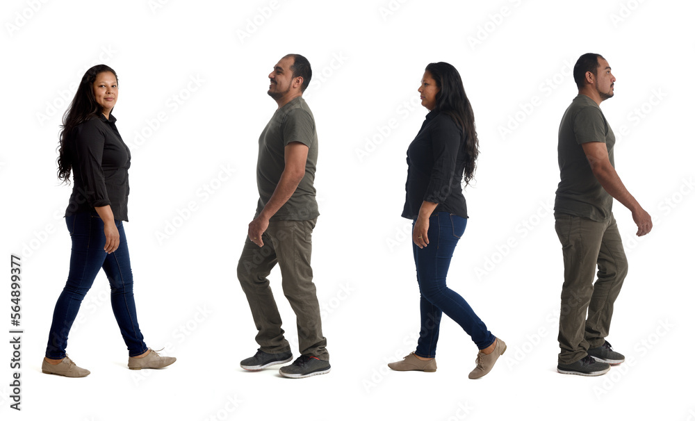 Obraz premium woman and man walking on white background