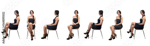 various posses of same elegance woman sitting on chair on white background © curto