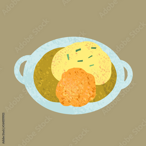 fried pork cutlet curry with rice illustration