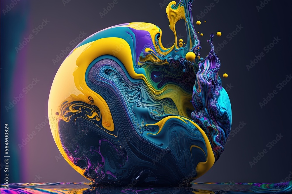 a colorful object with a liquid swirl on it's surface and a black ...