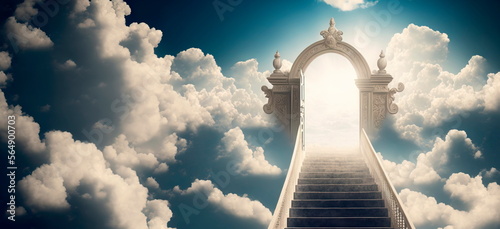 Fotografia Religion background Stairway to Heaven Stairs in sky Generative AI