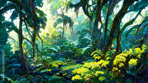 Tropical Rainforest Landscape Tropical forest in the illustration Generative AI Content by Midjourney
