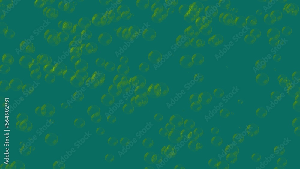 3D yellow bubbles constantly rise up on green background 60fps. Abstract festive background for advertising, congratulations, text, Mother day, Valentine, Christmas, Birthday. 3D animation