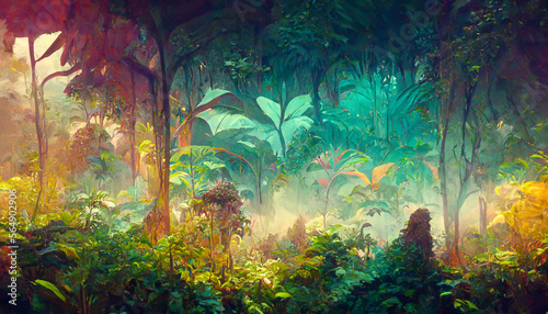 Colorful jungle background with copy space highly detailed rea illustration Generative AI Content by Midjourney