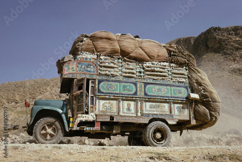 Heavily Loaded Truck in 1970s Afghanistan