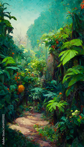 Colorful jungle background with copy space highly detailed rea illustration Generative AI Content by Midjourney