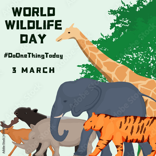 flat design world wildlife day with animals illustration