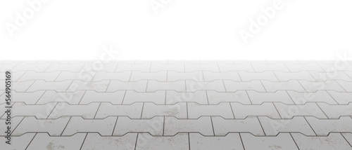Vanishing perspective concrete dumble interlocking block pavement vector background with texture. Tile floor surface. City street walkway with grid stone pattern. Patio exterior. Panoramic landscape