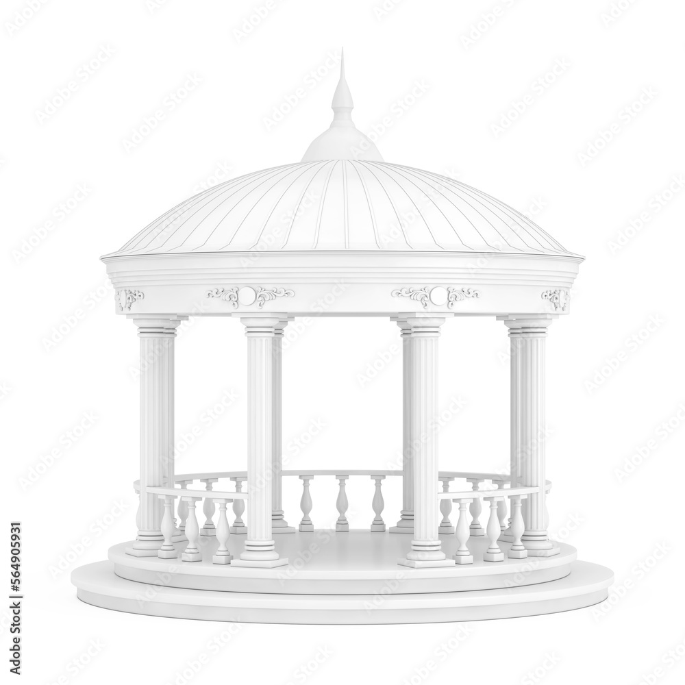 Urban Infrastructure Garden or Park Circle Gazebo with Greek Columns and Roof, or Pergola in Clay Style. 3d Rendering