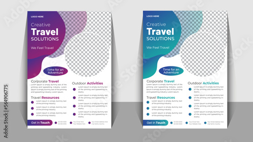 Vacation travel flyer design template for travel agency, 2 colorful A4 Travel poster layout, summer holiday travel agency leaflet design for promotion.