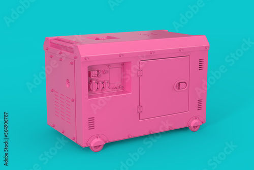 Big Pink Outside Auxiliary Electric Power Generator Diesel Unit for Emergency Use in Duotone Style. 3d Rendering