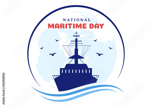 World Maritime Day Illustration with Sea and Ship for Web Banner or Landing Page in Flat Blue Nautical Celebration Cartoon Hand Drawn Templates