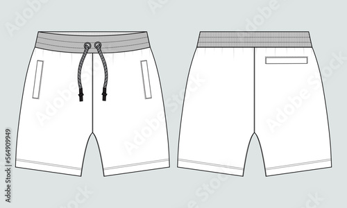 Sweat Shorts pant Technical drawing fashion flat sketch vector Illustration template front and back views.