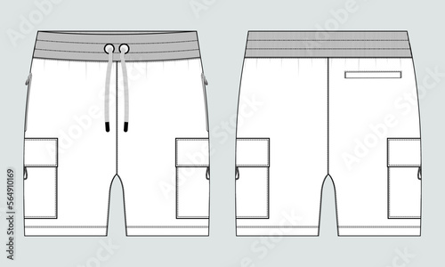 Sweat Shorts pant Technical drawing fashion flat sketch vector Illustration template front and back views.