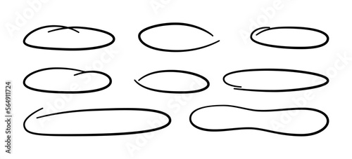 Hand drawn long circle ovals set. Ellipses of different widths. Highlight circle frames. Elipses and ovals in doodle style. Set of vector illustration isolated on white background. photo