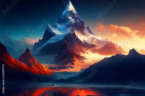 Fantasy Mountains landscape, generative ai