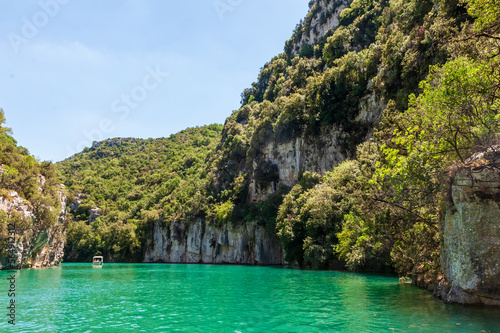 Exterior shot of the Gorges du Verdon, in the French Provence, on a beautiful summer day. This areas is also known as the european grand canyon.