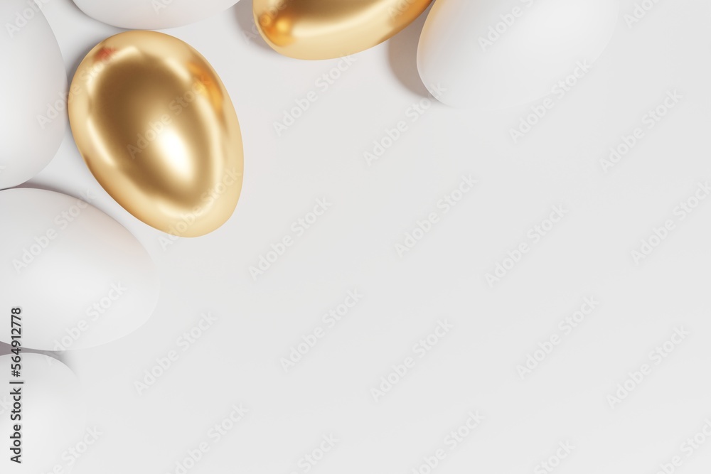 3d render of white and gold Easter egg pattern frame on a white background