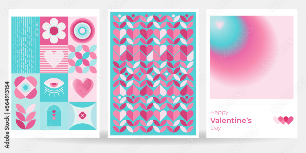 Happy Valentine's day. Useful for web, greeting cards, event invitation, discount voucher, advertising, cover, flyer, poster, prints. Simple modern geometric design. Set of vector illustrations. Happy Valentine's day. Useful for web, greeting cards, event invitation, discount voucher, advertising, cover, flyer, poster, prints. Simple modern geometric design. Set of vector illustrations.
