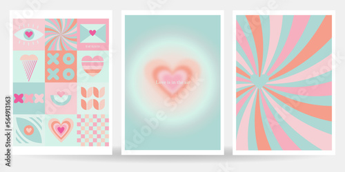 Happy Valentine's day. Useful for web, greeting cards, event invitation, discount voucher, advertising, cover, flyer, poster, prints. Simple modern geometric design. Set of vector illustrations.
