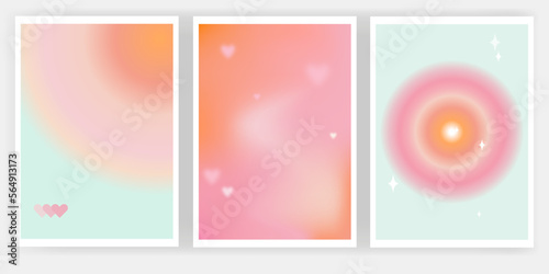 Abstract pastel gradient graphic backgrounds. Useful for web, greeting cards, event invitation, discount voucher, advertising, cover, flyer, poster, prints. Modern aesthetic. Set of romantic love card