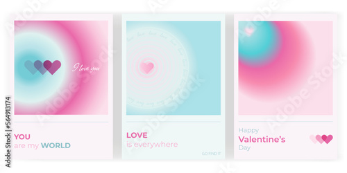Set of romantic love card. Useful for web, greeting cards, event invitation, discount voucher, advertising, cover, flyer, poster, prints. Modern aesthetic. Abstract gradient graphic background