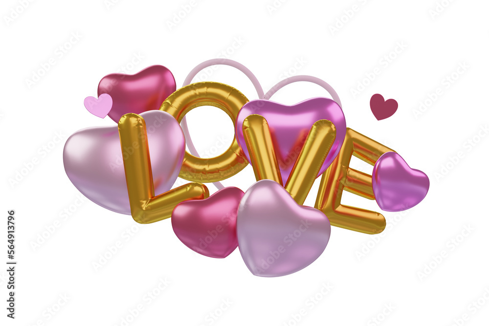 3D Text Love with heart shape balloon 3D Text Love with heart shape balloon