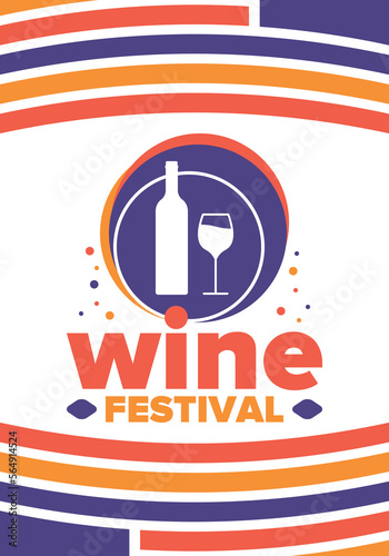 Wine Festival. For wine lovers. Wine tasting. Event for professionals in the wine industry. Winery, restaurants and bars. Trainings and master class for sommelier. Wineglass. Vector illustration