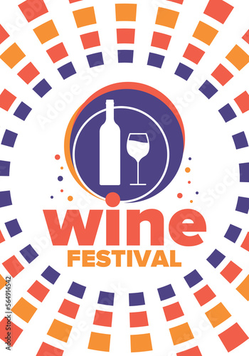 Wine Festival. For wine lovers. Wine tasting. Event for professionals in the wine industry. Winery, restaurants and bars. Trainings and master class for sommelier. Wineglass. Vector illustration