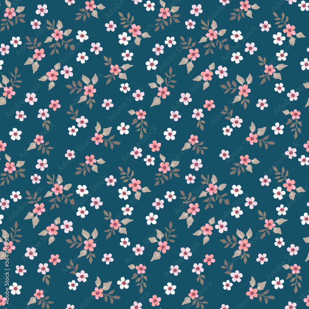 Vector floral seamless pattern with small flowers on a dark background. Vintage rustic style. For fabrics, textiles and design. Vector floral seamless pattern with small flowers on a dark background. Vintage rustic style. For fabrics, textiles and design.