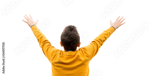 young man cheering open arms