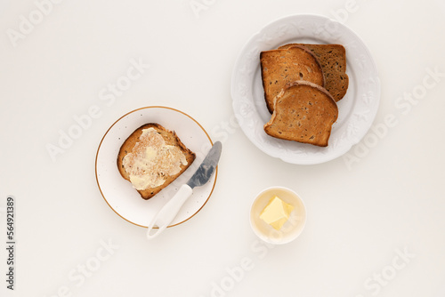 Food: simple buttered toast breakfast. photo